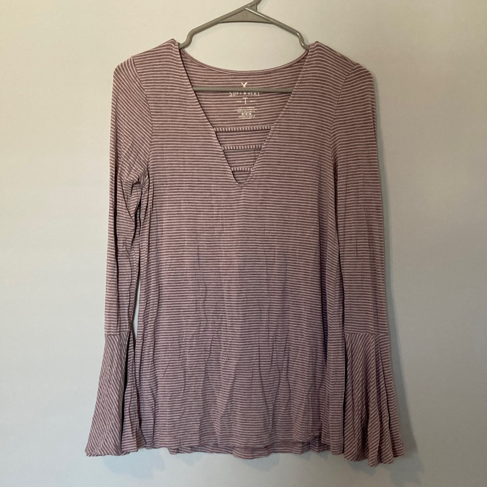 American Eagle Outfitters Mauve Striped Long Sleeve Top
